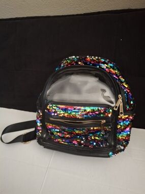 Mini Sequin Clear-Front Backpack in Multicolor
